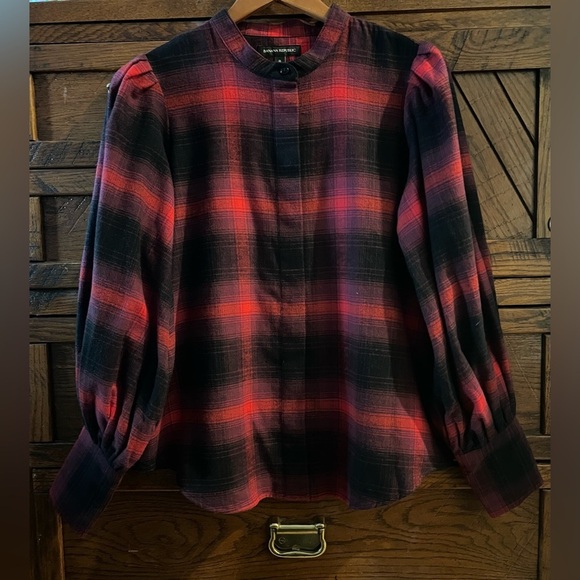 NWT Banana Republic Plaid Flannel Button Down Shirt Bishop Sleeves‎ Sz M - Picture 5 of 14
